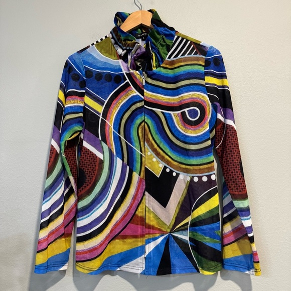 Damee Blouse Mesh Full Zip Artsy Funky s - Picture 1 of 5